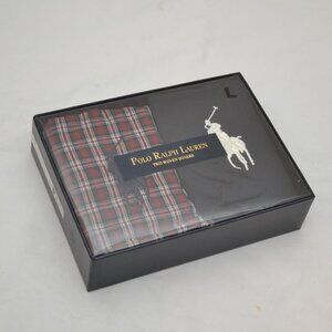 Polo Ralph Lauren 2 Pack Gift Box Set Cotton Woven Boxers Plaid Stripe & Blue L